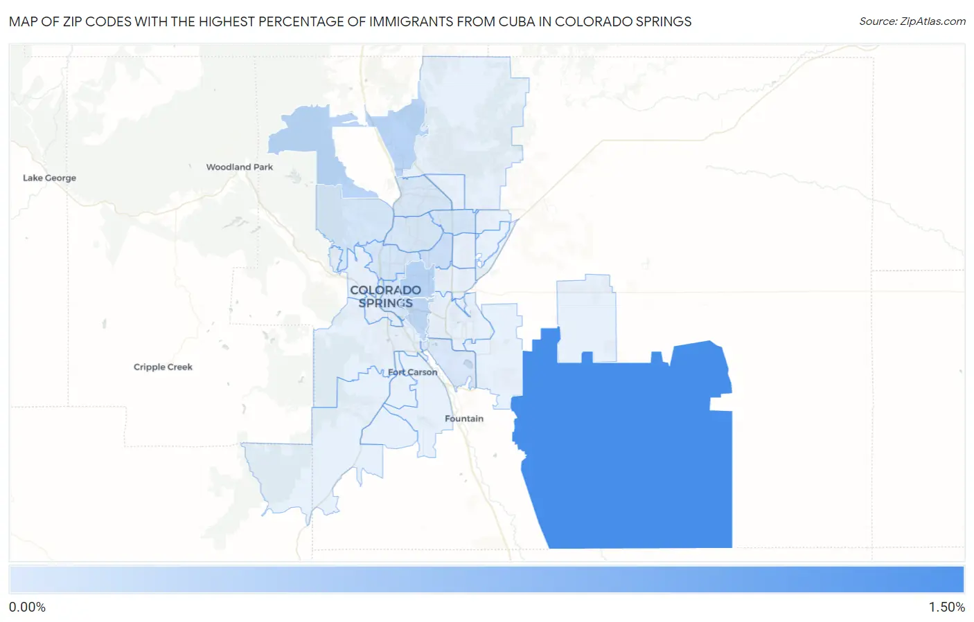 Zip Codes with the Highest Percentage of Immigrants from Cuba in Colorado Springs Map