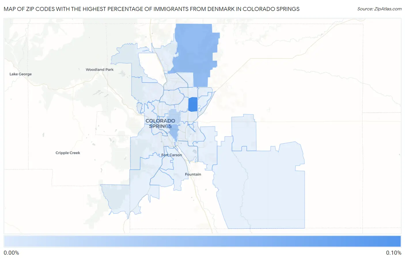 Zip Codes with the Highest Percentage of Immigrants from Denmark in Colorado Springs Map