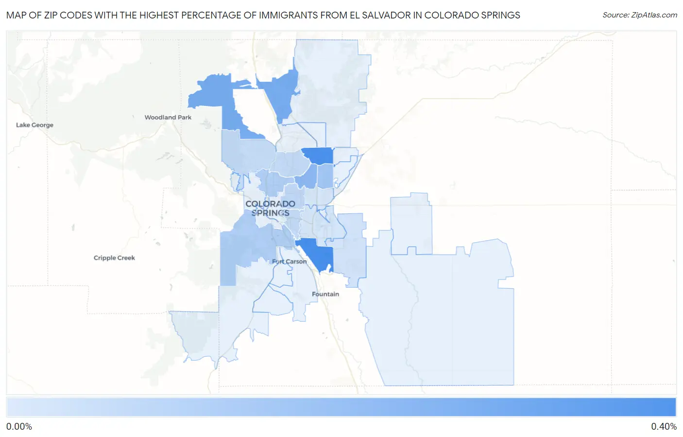 Zip Codes with the Highest Percentage of Immigrants from El Salvador in Colorado Springs Map