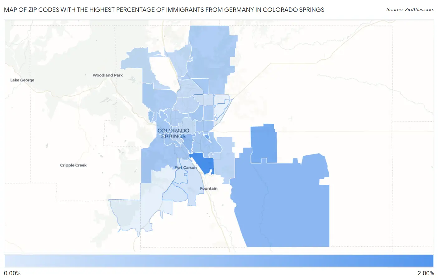 Zip Codes with the Highest Percentage of Immigrants from Germany in Colorado Springs Map