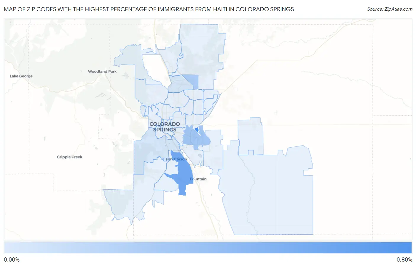 Zip Codes with the Highest Percentage of Immigrants from Haiti in Colorado Springs Map