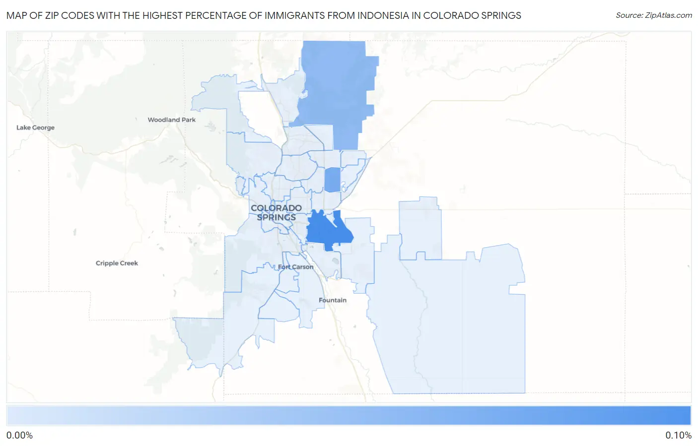 Zip Codes with the Highest Percentage of Immigrants from Indonesia in Colorado Springs Map