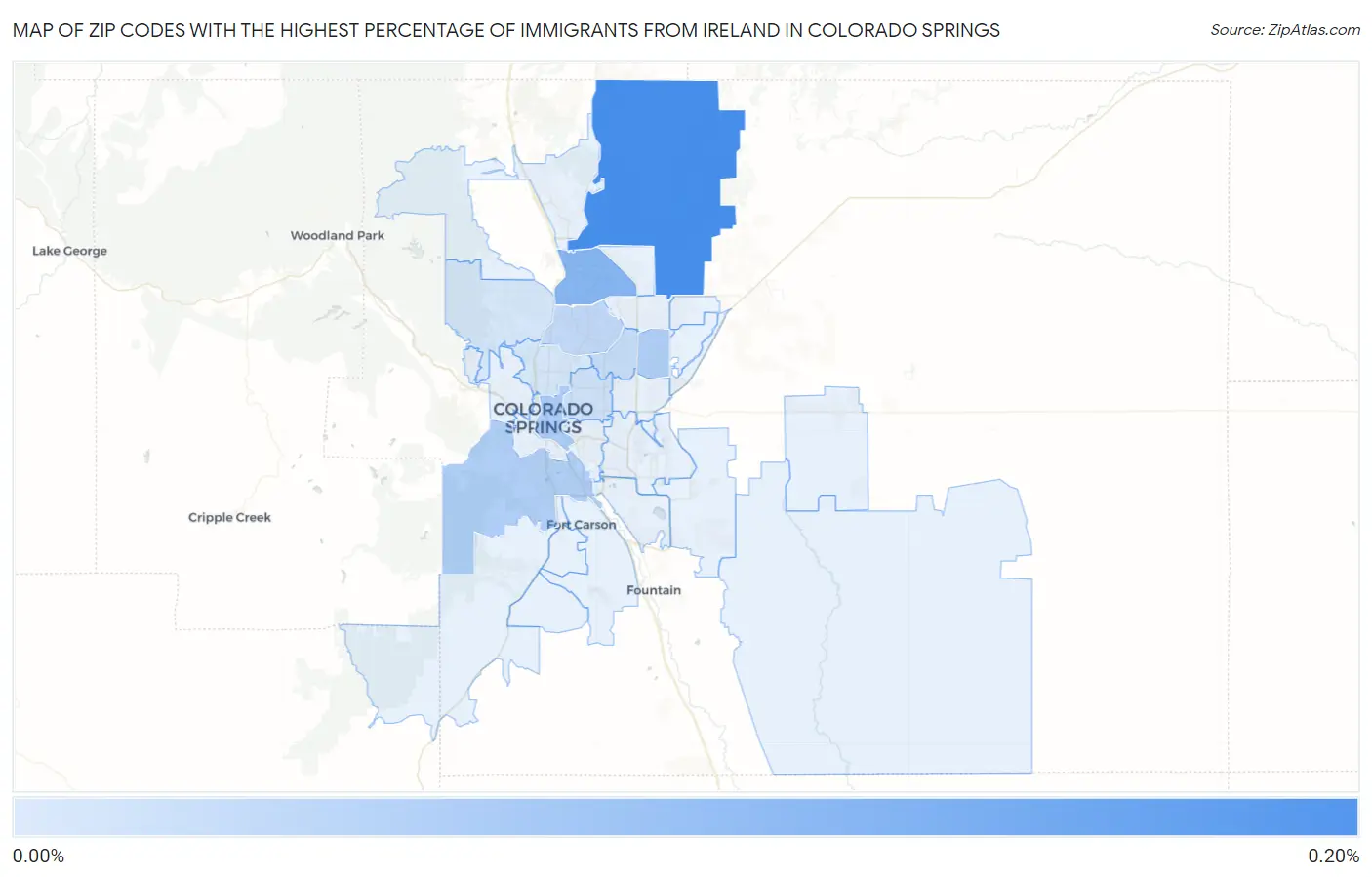 Zip Codes with the Highest Percentage of Immigrants from Ireland in Colorado Springs Map