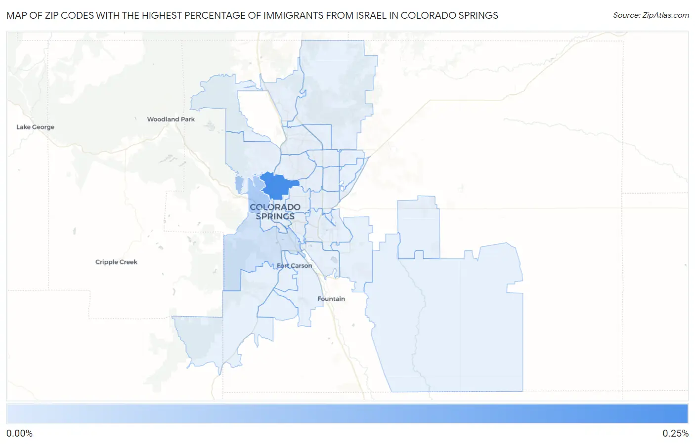 Zip Codes with the Highest Percentage of Immigrants from Israel in Colorado Springs Map