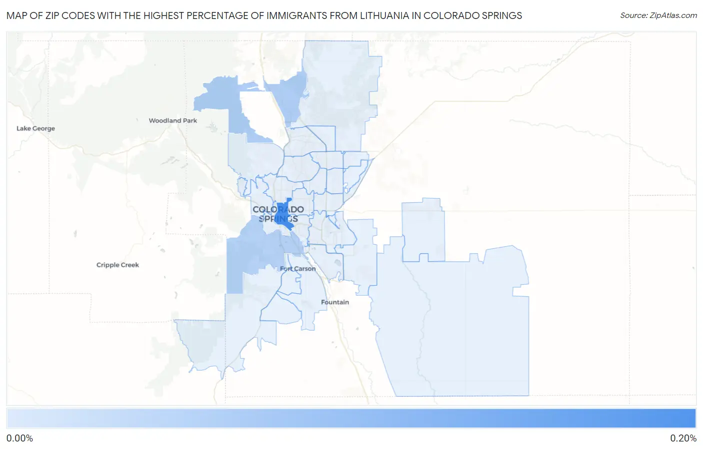 Zip Codes with the Highest Percentage of Immigrants from Lithuania in Colorado Springs Map