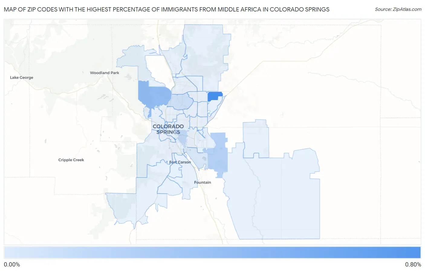 Zip Codes with the Highest Percentage of Immigrants from Middle Africa in Colorado Springs Map