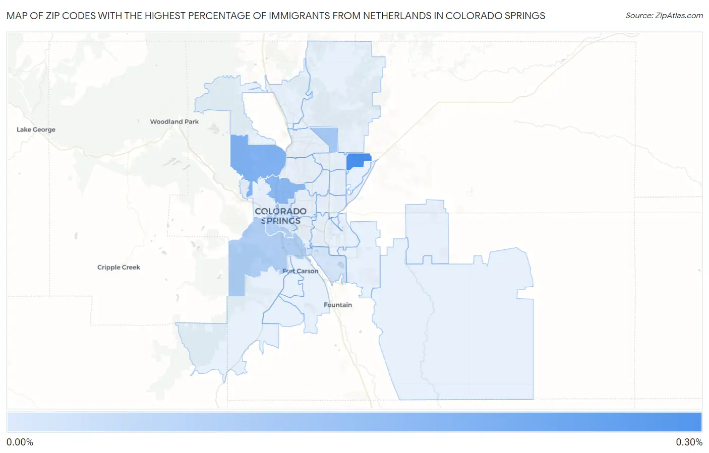 Zip Codes with the Highest Percentage of Immigrants from Netherlands in Colorado Springs Map