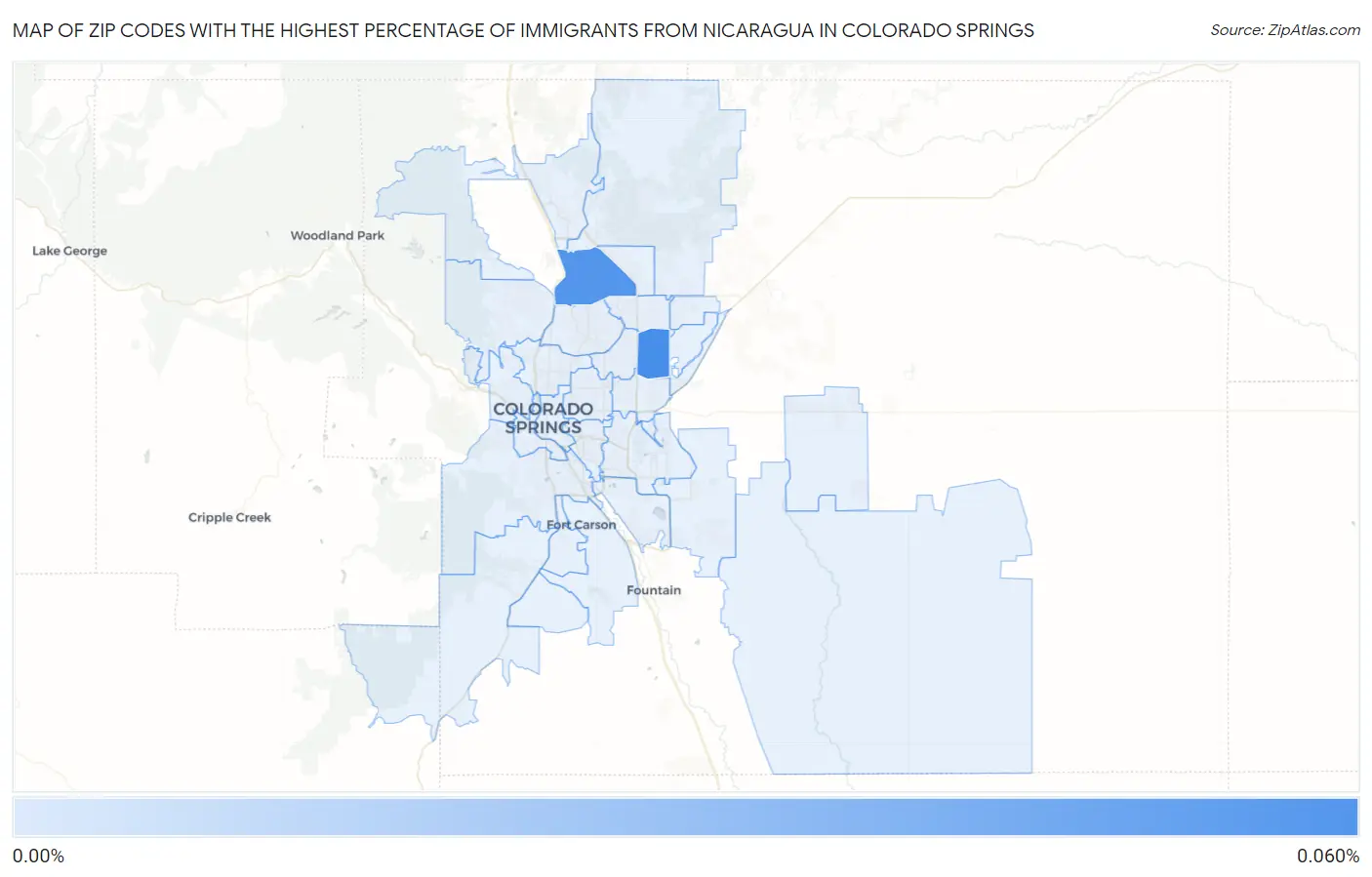 Zip Codes with the Highest Percentage of Immigrants from Nicaragua in Colorado Springs Map