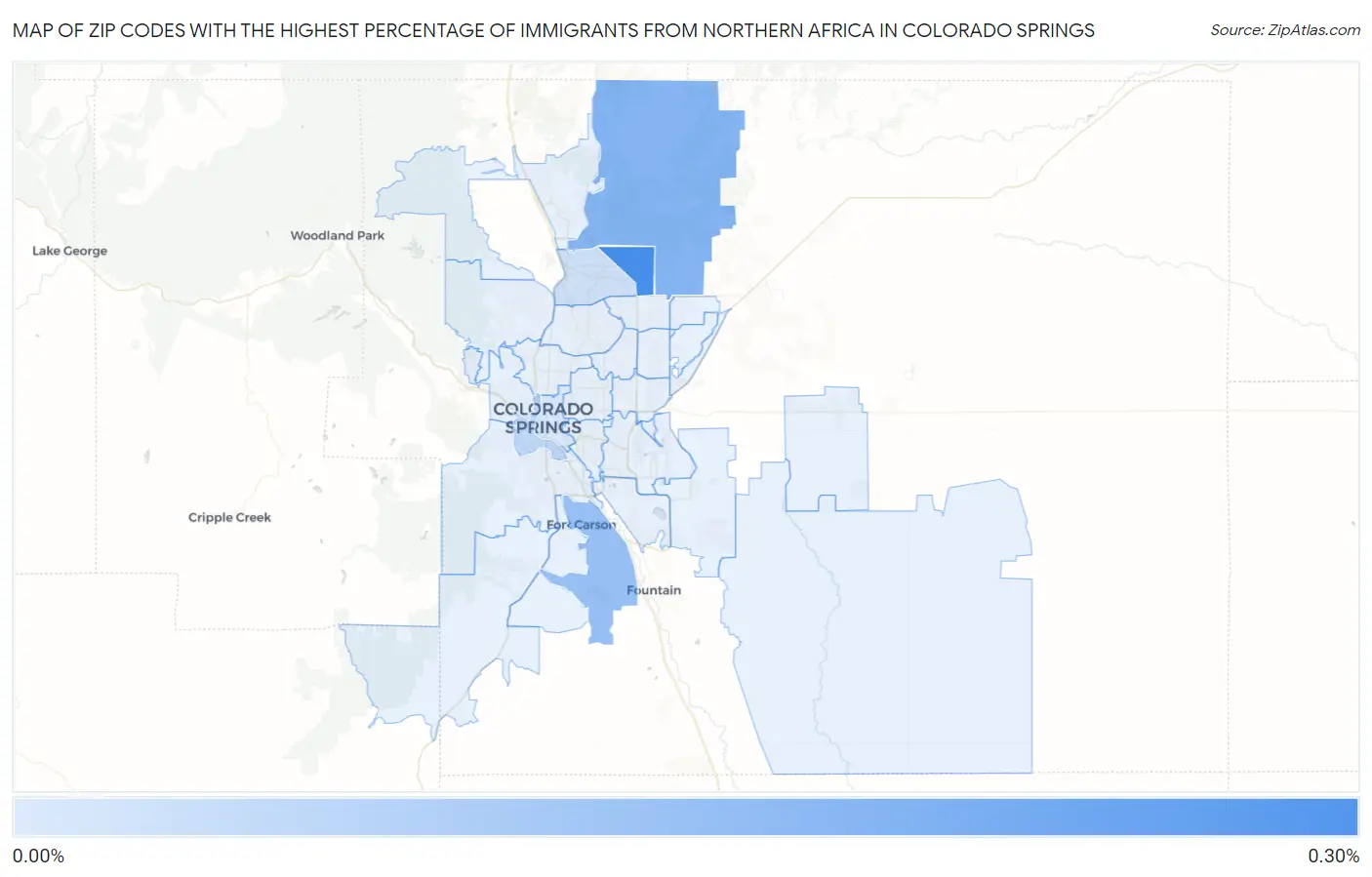 Zip Codes with the Highest Percentage of Immigrants from Northern Africa in Colorado Springs Map