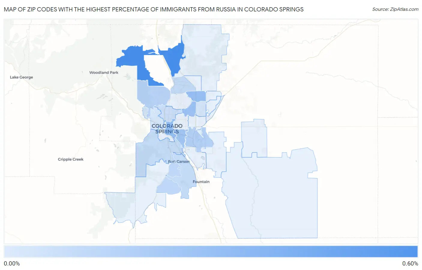 Zip Codes with the Highest Percentage of Immigrants from Russia in Colorado Springs Map