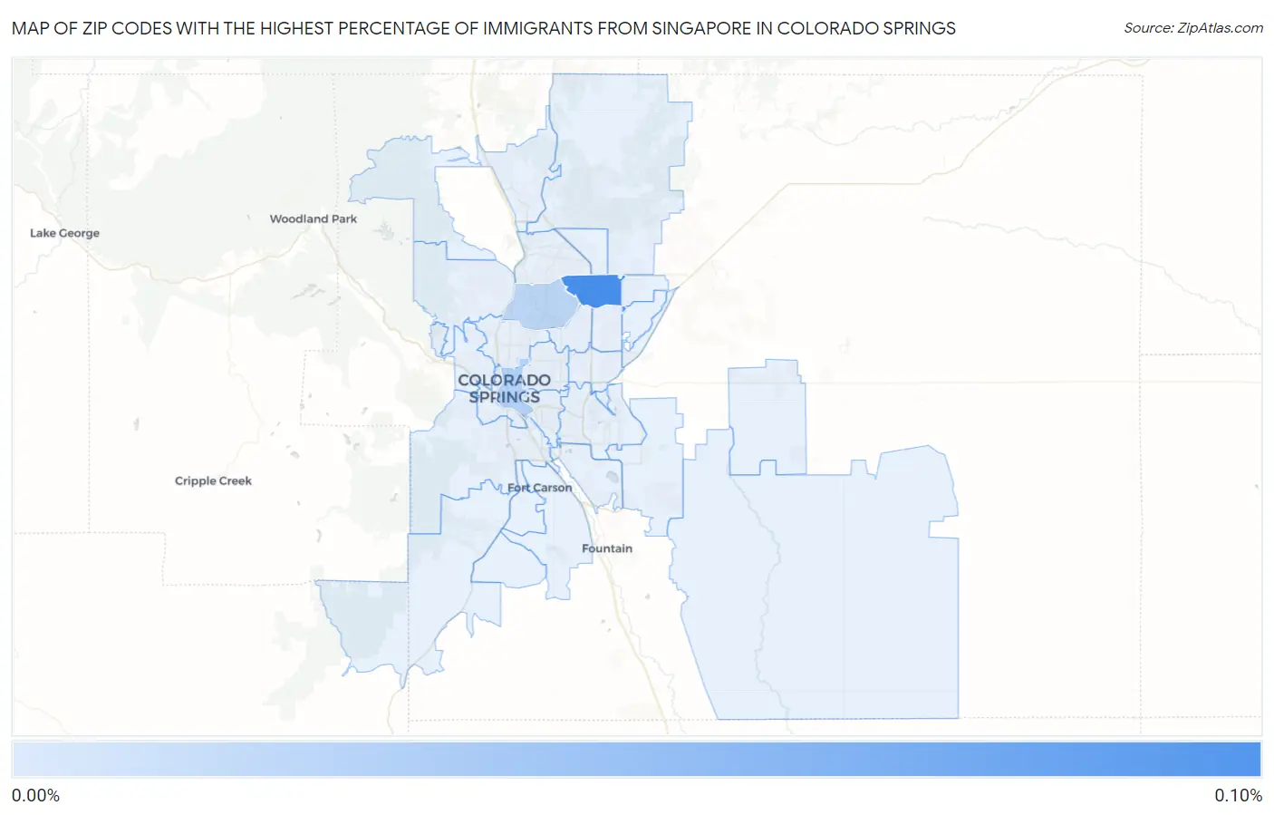 Zip Codes with the Highest Percentage of Immigrants from Singapore in Colorado Springs Map
