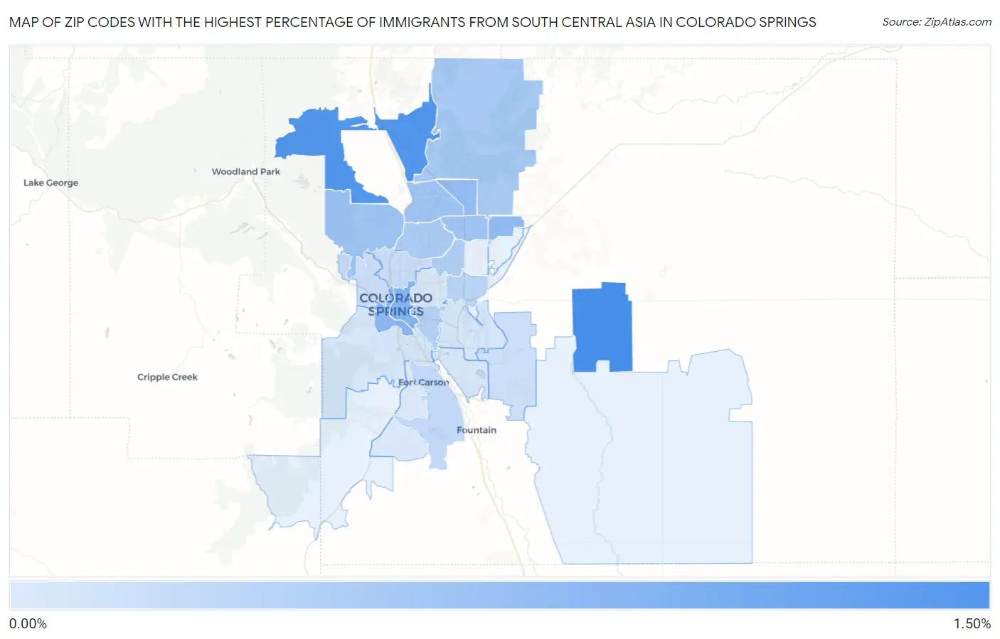 Zip Codes with the Highest Percentage of Immigrants from South Central Asia in Colorado Springs Map