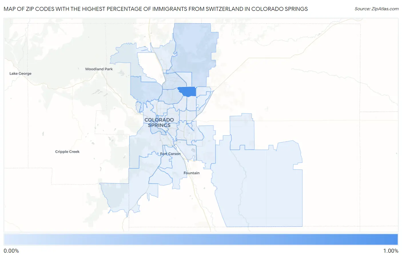 Zip Codes with the Highest Percentage of Immigrants from Switzerland in Colorado Springs Map