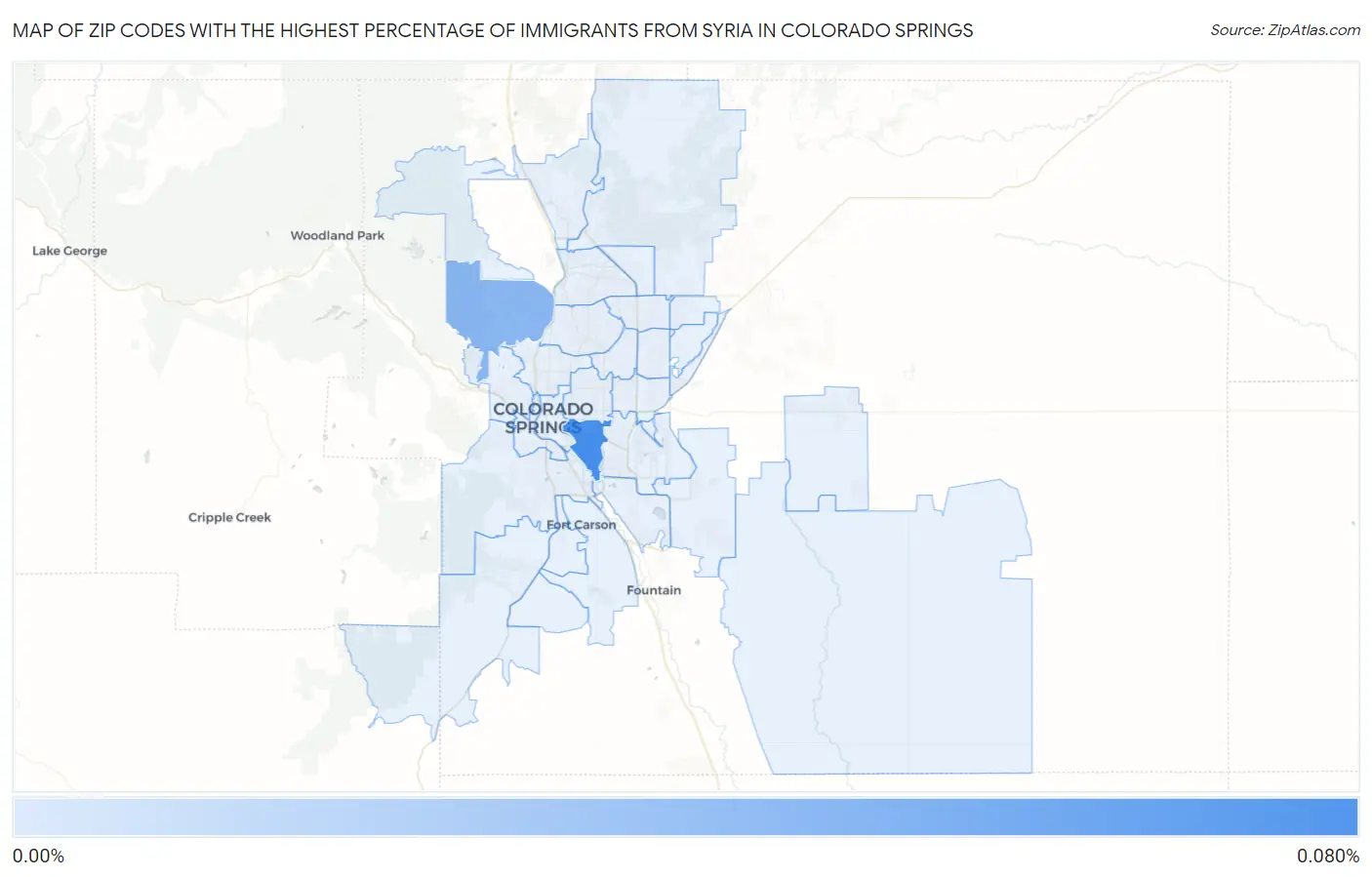 Zip Codes with the Highest Percentage of Immigrants from Syria in Colorado Springs Map
