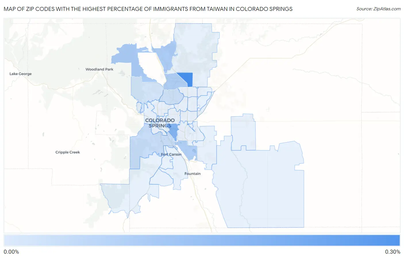 Zip Codes with the Highest Percentage of Immigrants from Taiwan in Colorado Springs Map