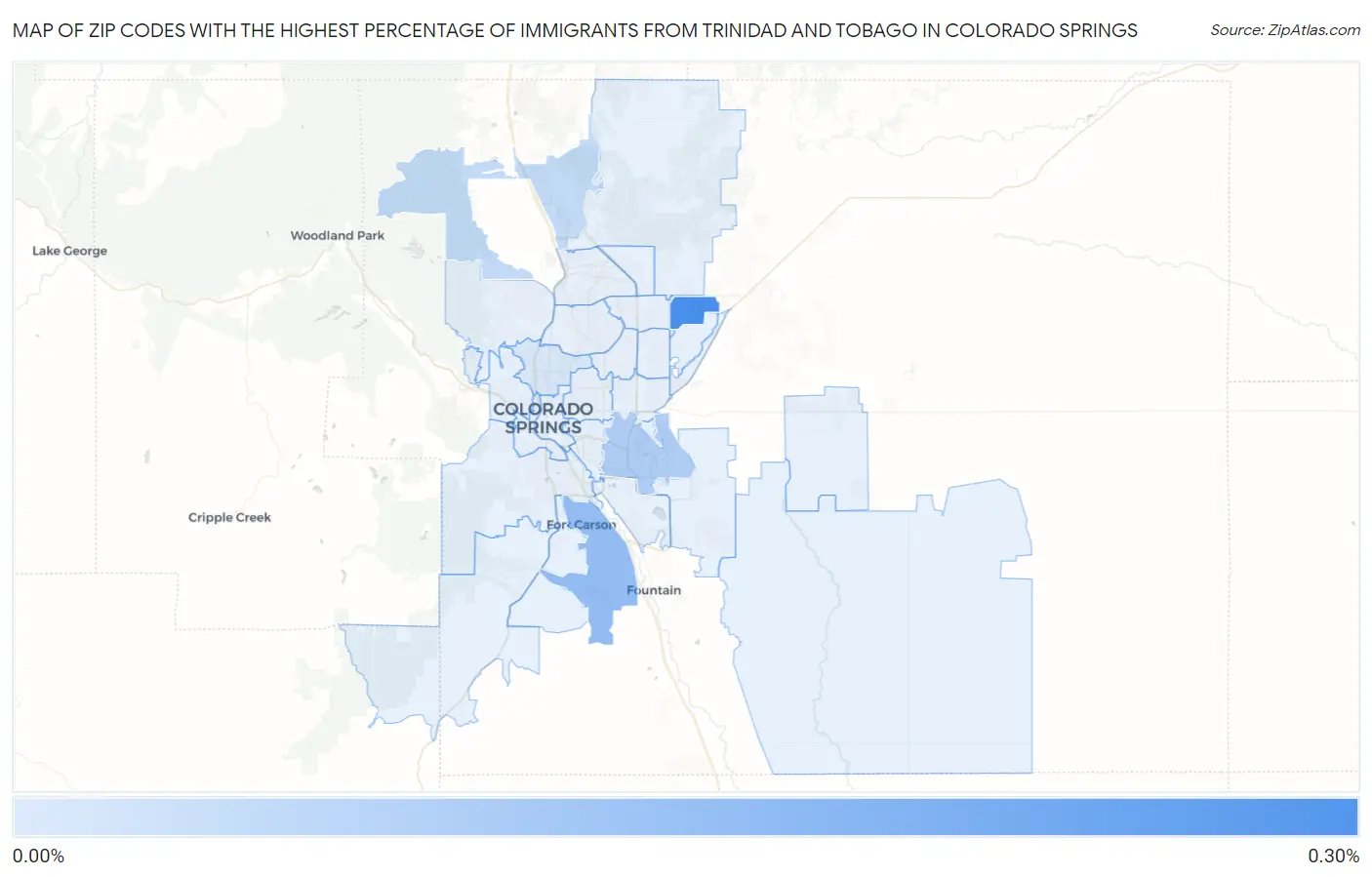 Zip Codes with the Highest Percentage of Immigrants from Trinidad and Tobago in Colorado Springs Map