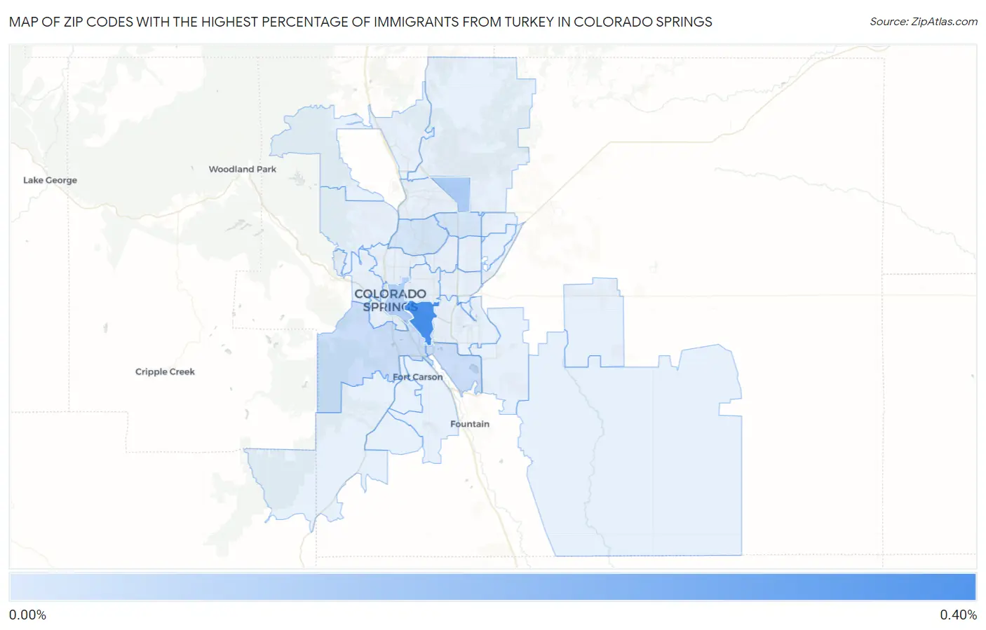 Zip Codes with the Highest Percentage of Immigrants from Turkey in Colorado Springs Map