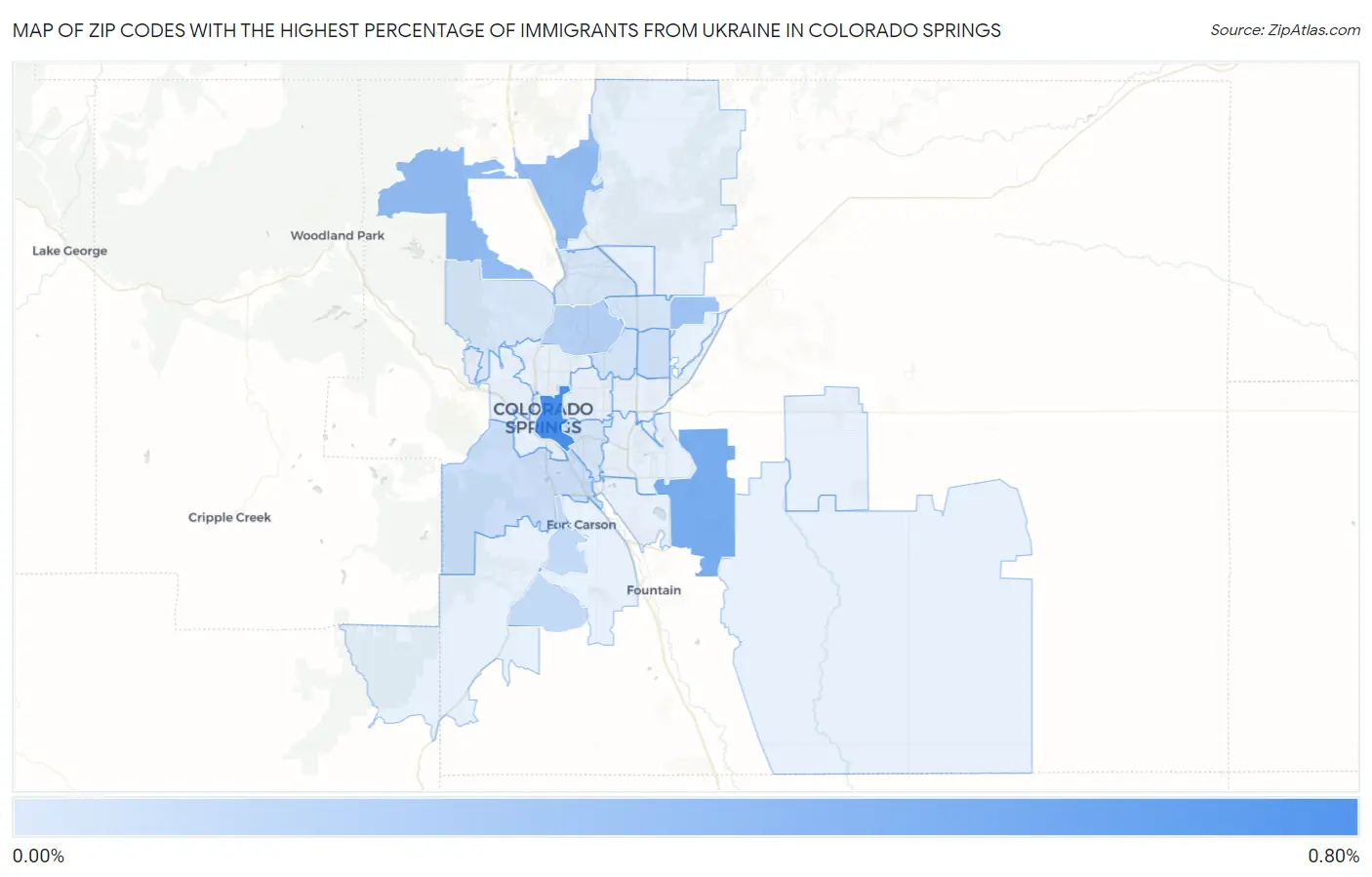 Zip Codes with the Highest Percentage of Immigrants from Ukraine in Colorado Springs Map