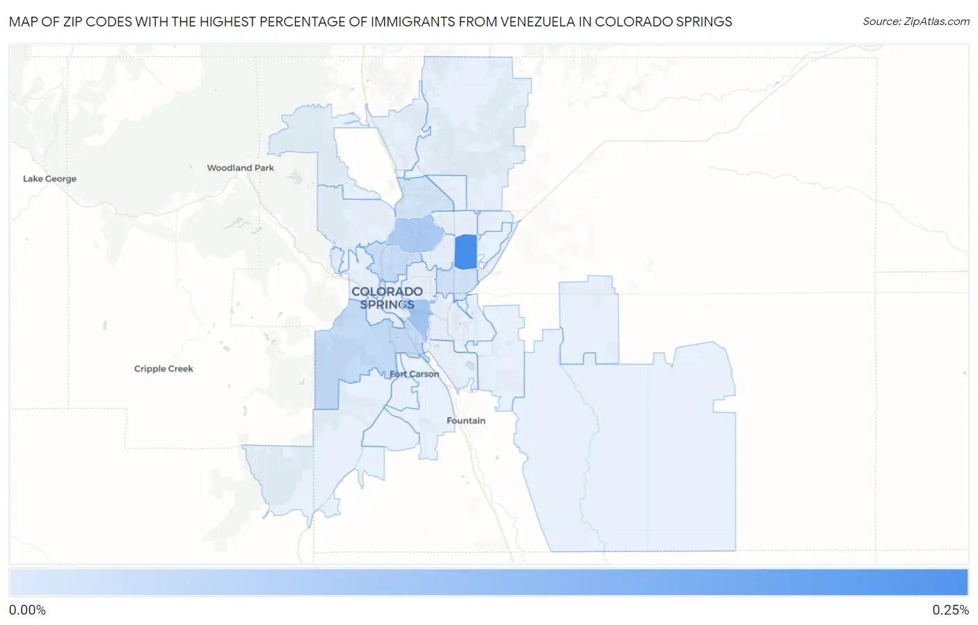 Zip Codes with the Highest Percentage of Immigrants from Venezuela in Colorado Springs Map