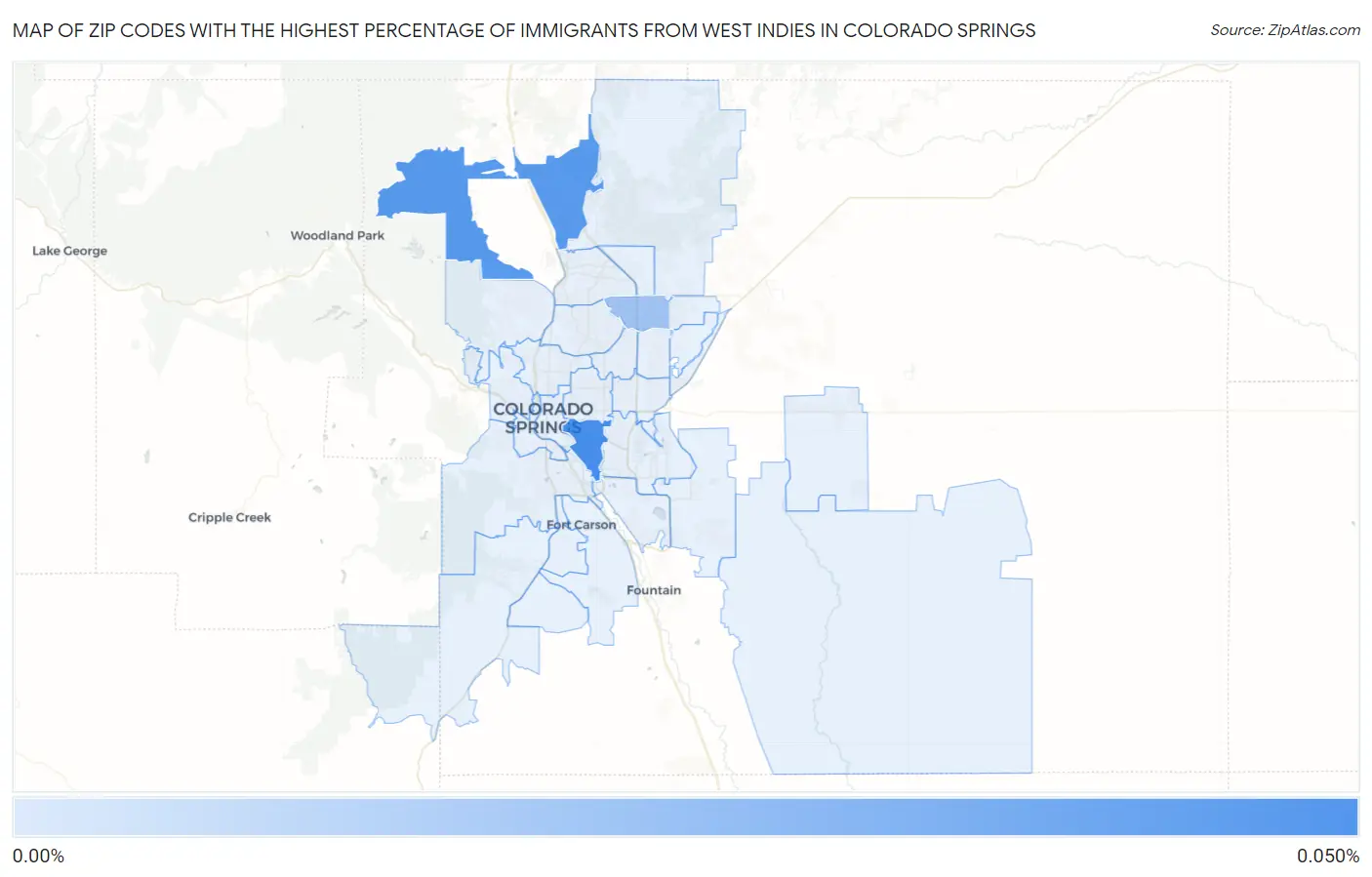 Zip Codes with the Highest Percentage of Immigrants from West Indies in Colorado Springs Map