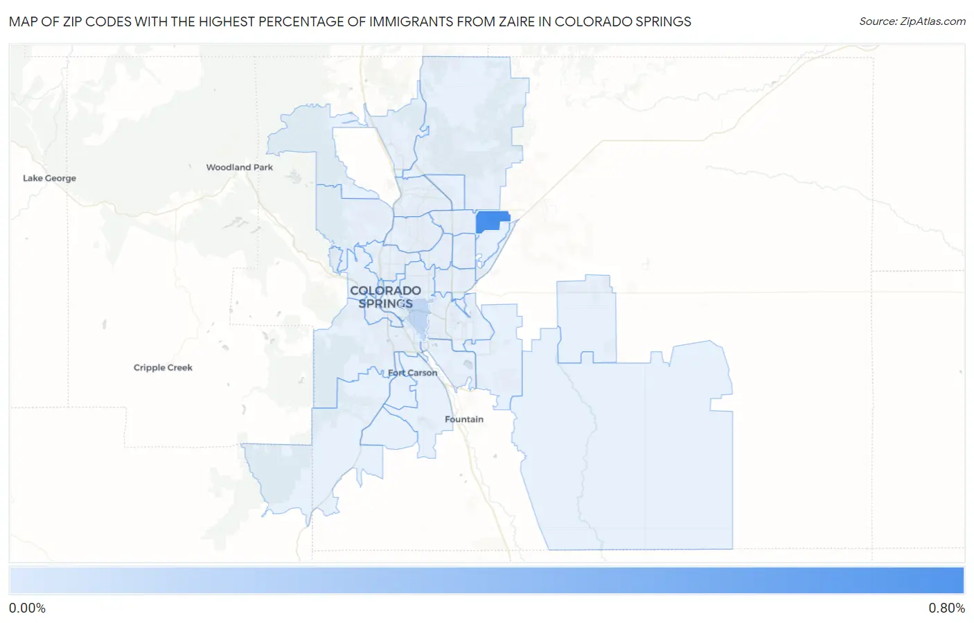 Zip Codes with the Highest Percentage of Immigrants from Zaire in Colorado Springs Map