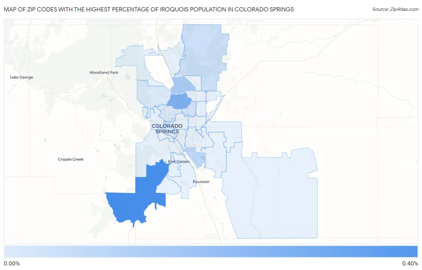 Zip Codes with the Highest Percentage of Iroquois Population in Colorado Springs Map
