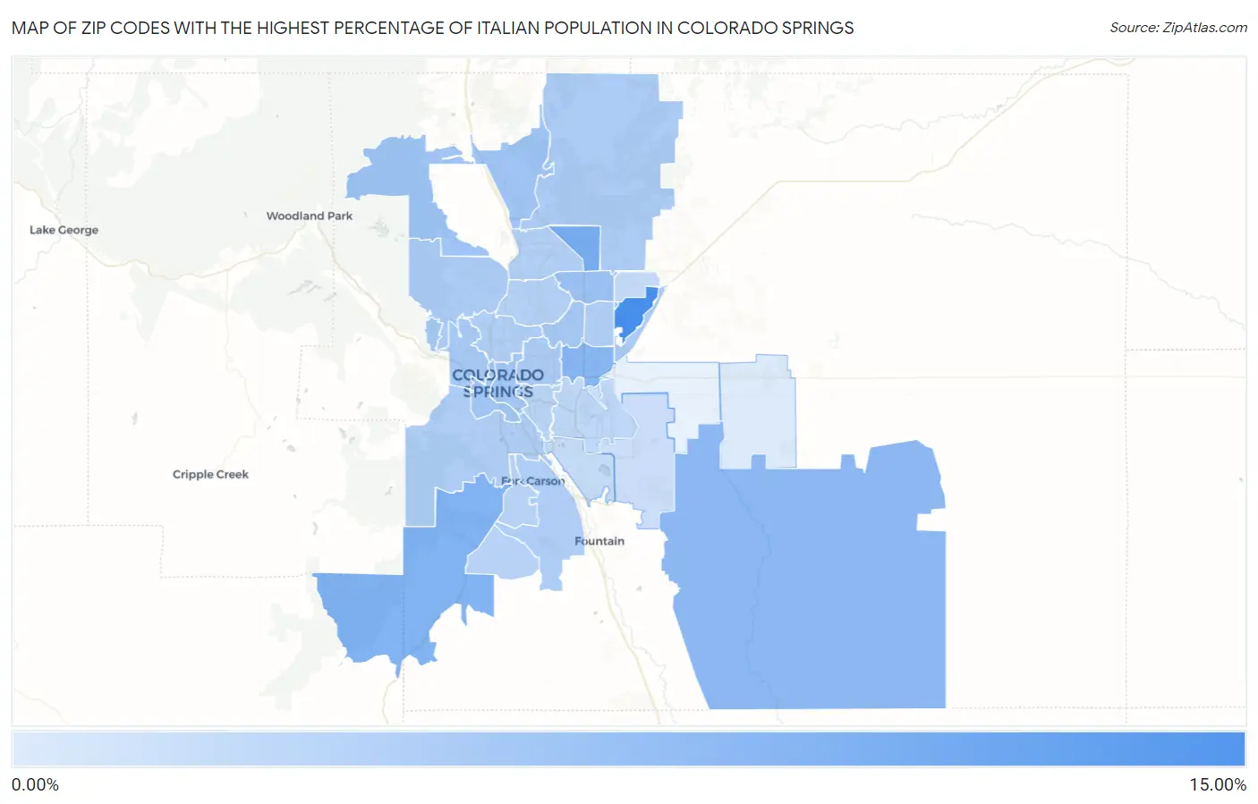 Zip Codes with the Highest Percentage of Italian Population in Colorado Springs Map