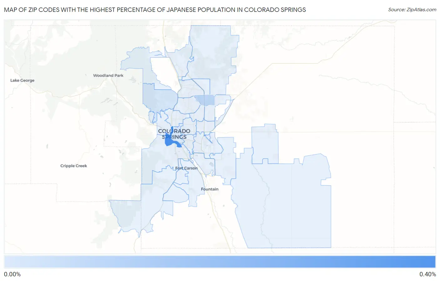 Zip Codes with the Highest Percentage of Japanese Population in Colorado Springs Map