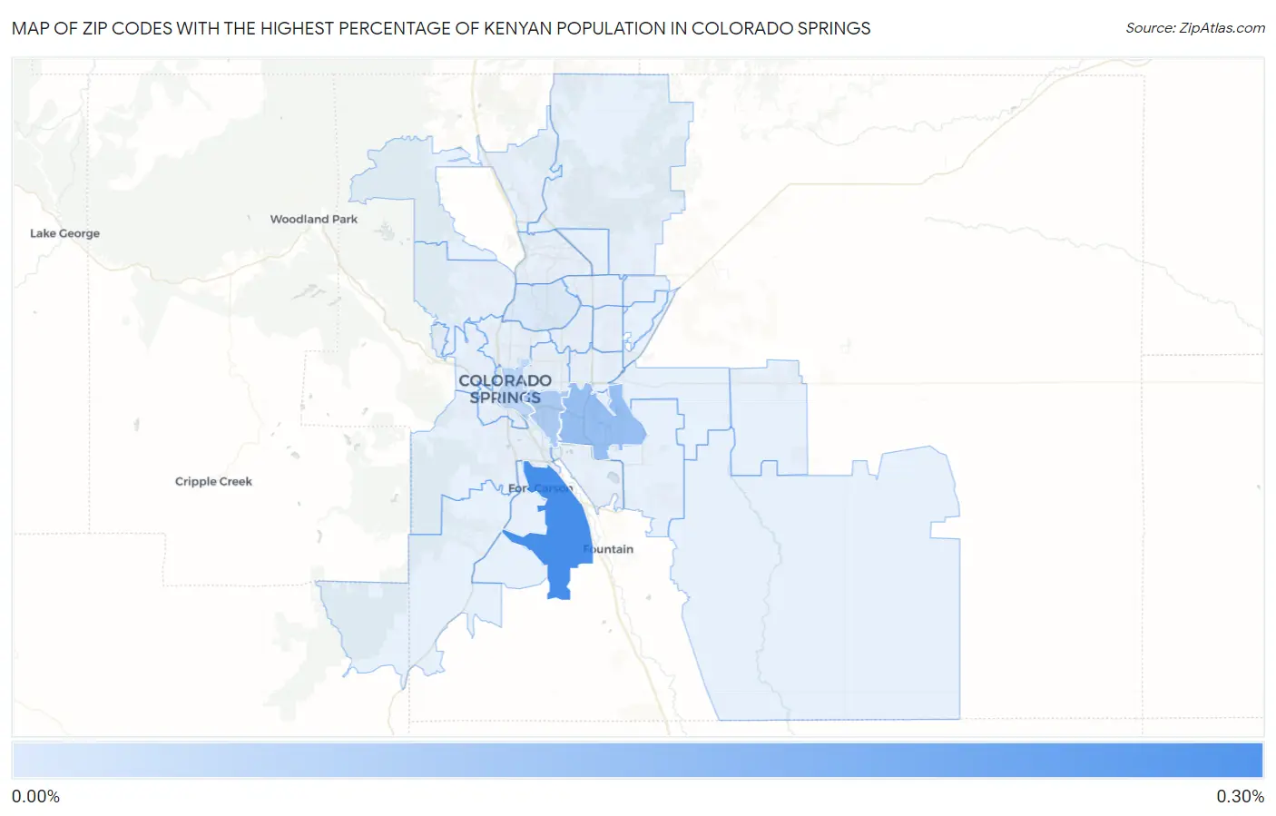 Zip Codes with the Highest Percentage of Kenyan Population in Colorado Springs Map