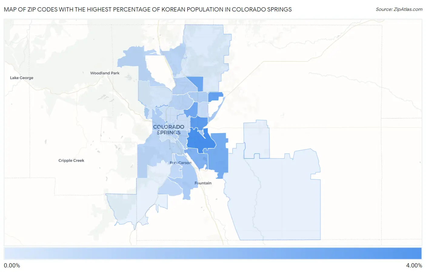 Zip Codes with the Highest Percentage of Korean Population in Colorado Springs Map