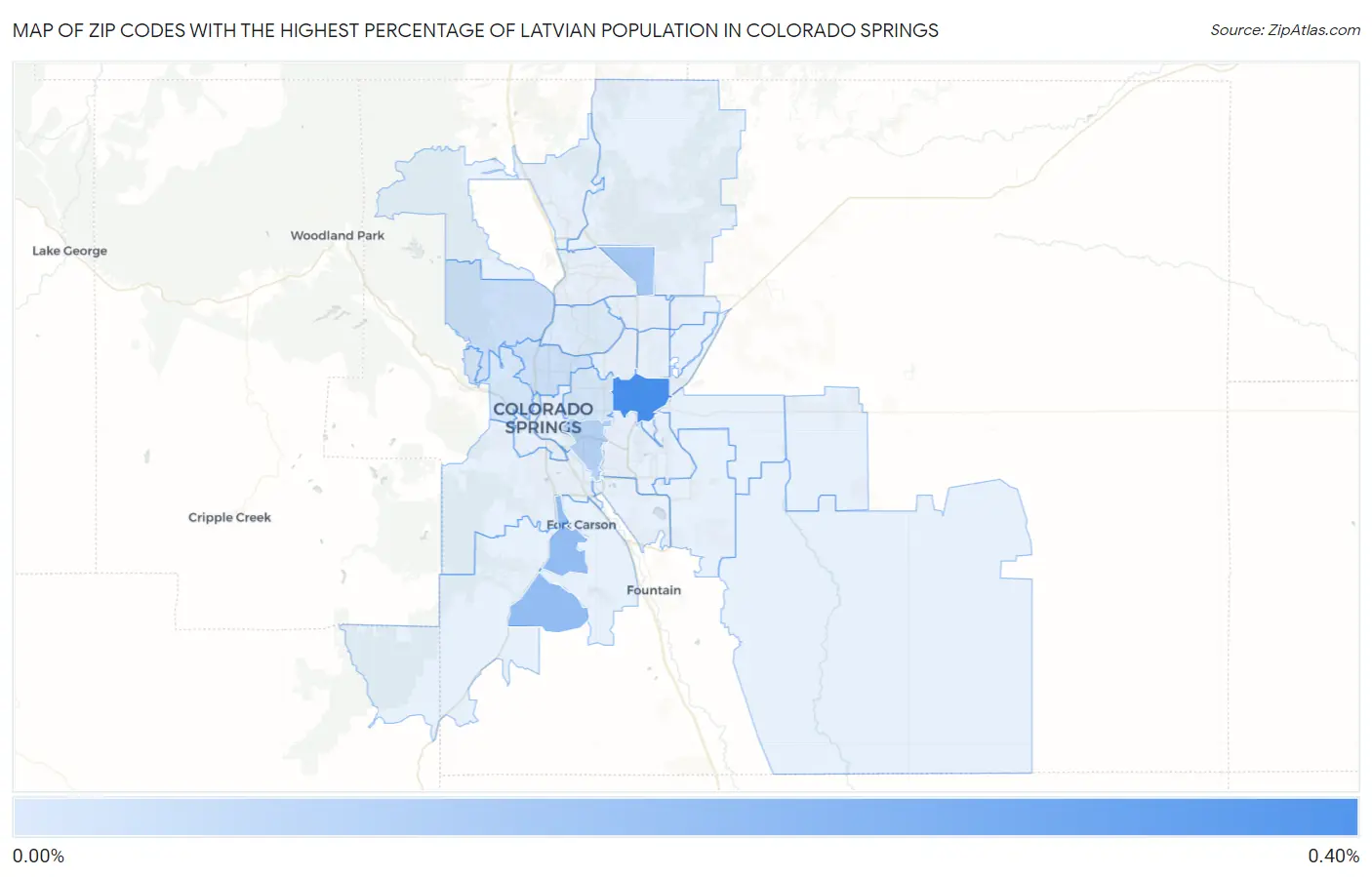 Zip Codes with the Highest Percentage of Latvian Population in Colorado Springs Map