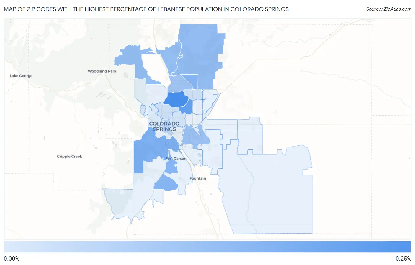 Zip Codes with the Highest Percentage of Lebanese Population in Colorado Springs Map