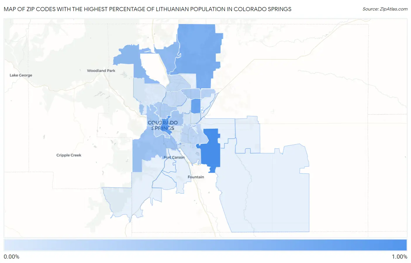 Zip Codes with the Highest Percentage of Lithuanian Population in Colorado Springs Map