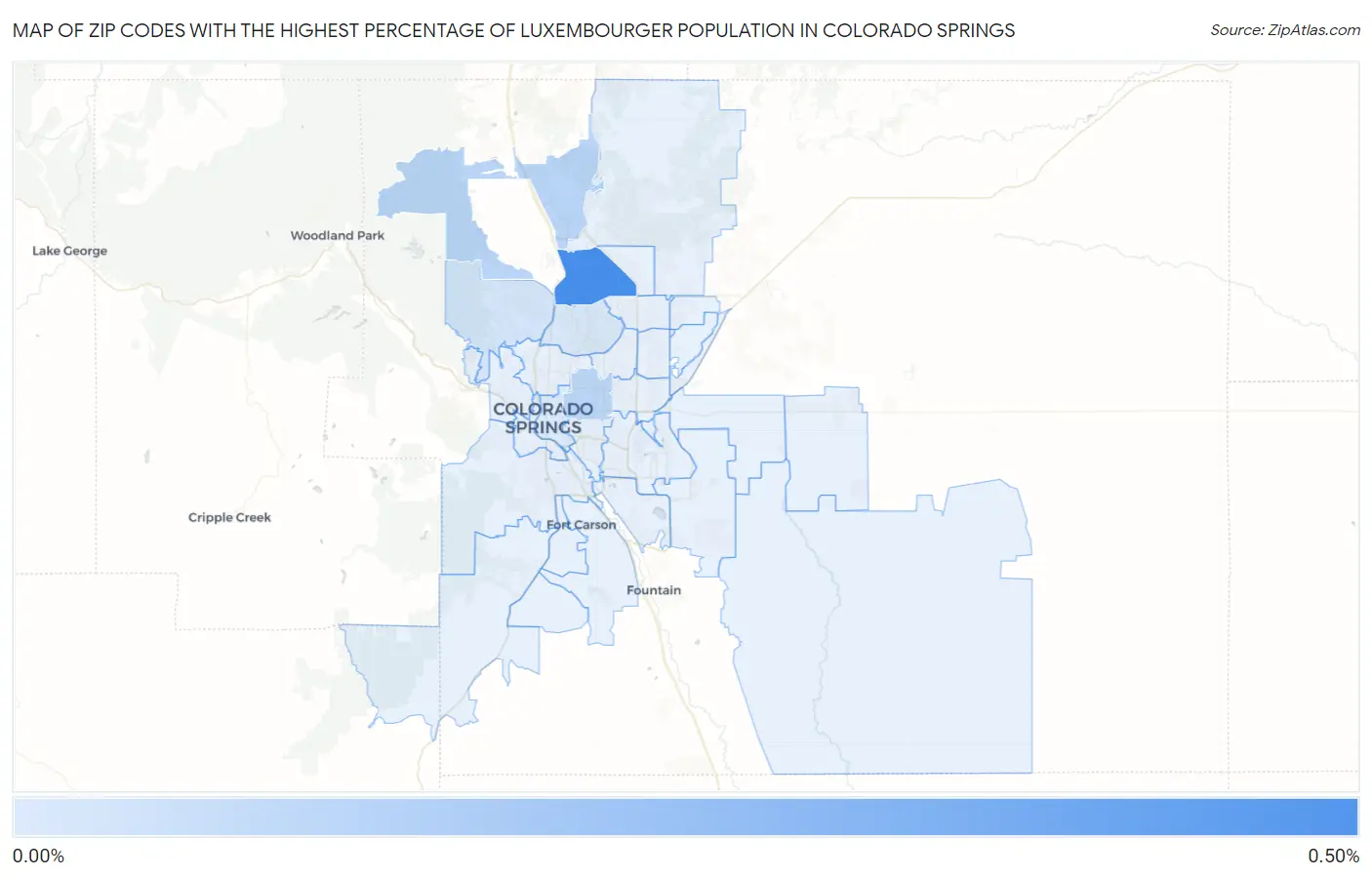 Zip Codes with the Highest Percentage of Luxembourger Population in Colorado Springs Map
