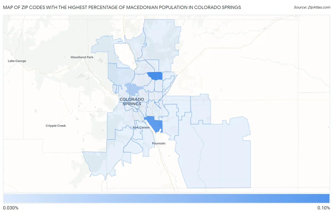 Zip Codes with the Highest Percentage of Macedonian Population in Colorado Springs Map