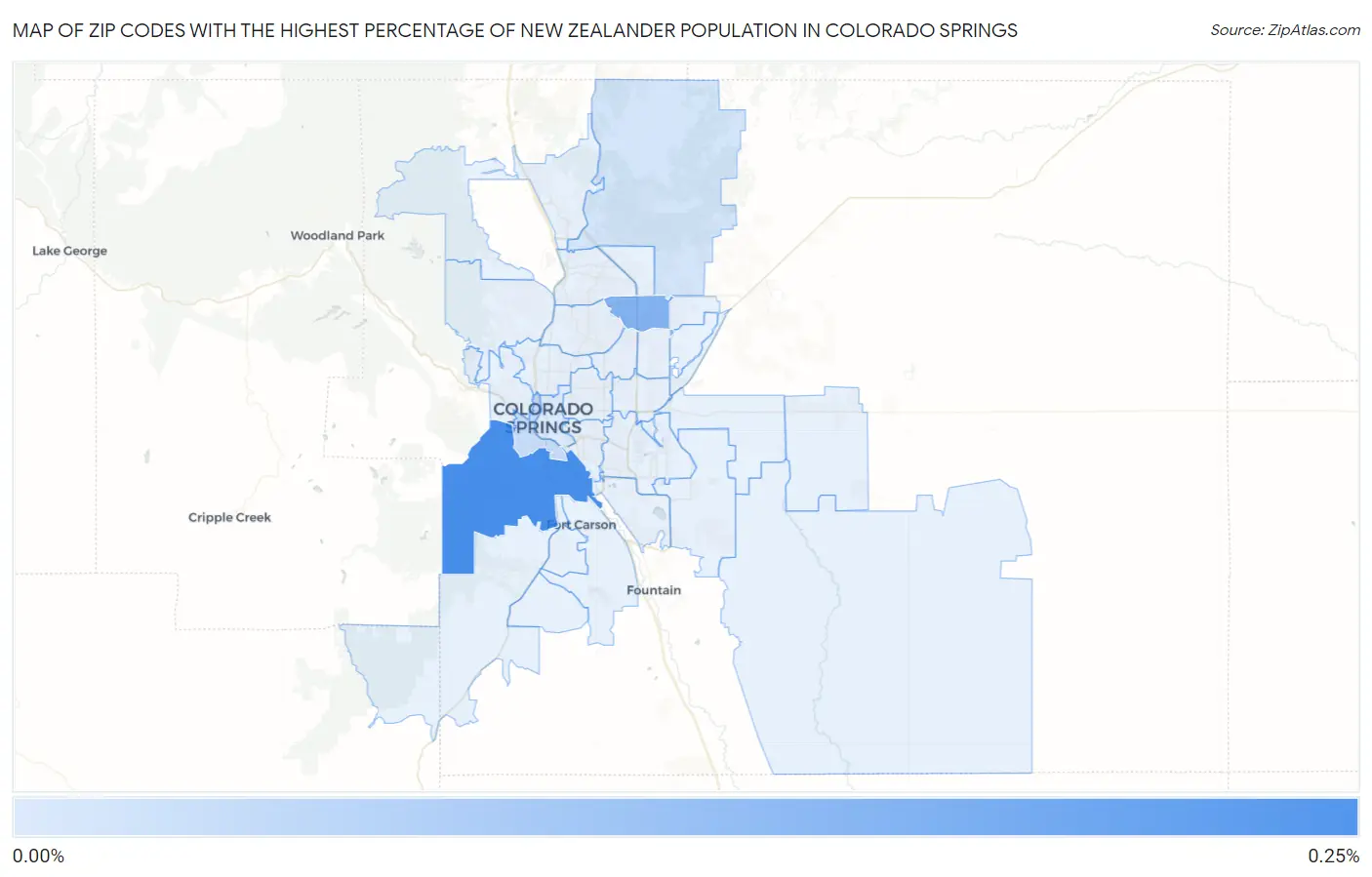 Zip Codes with the Highest Percentage of New Zealander Population in Colorado Springs Map