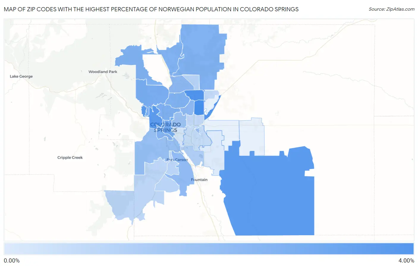 Zip Codes with the Highest Percentage of Norwegian Population in Colorado Springs Map