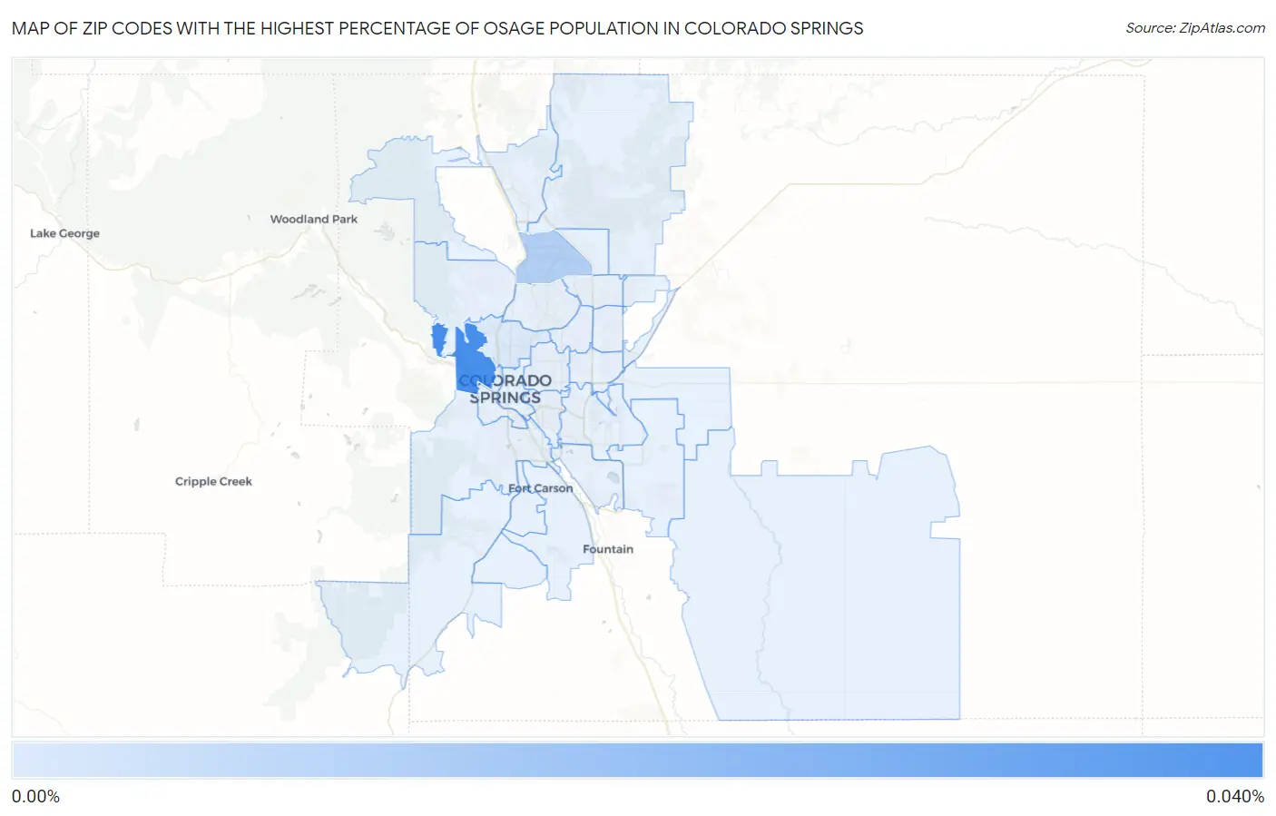 Zip Codes with the Highest Percentage of Osage Population in Colorado Springs Map