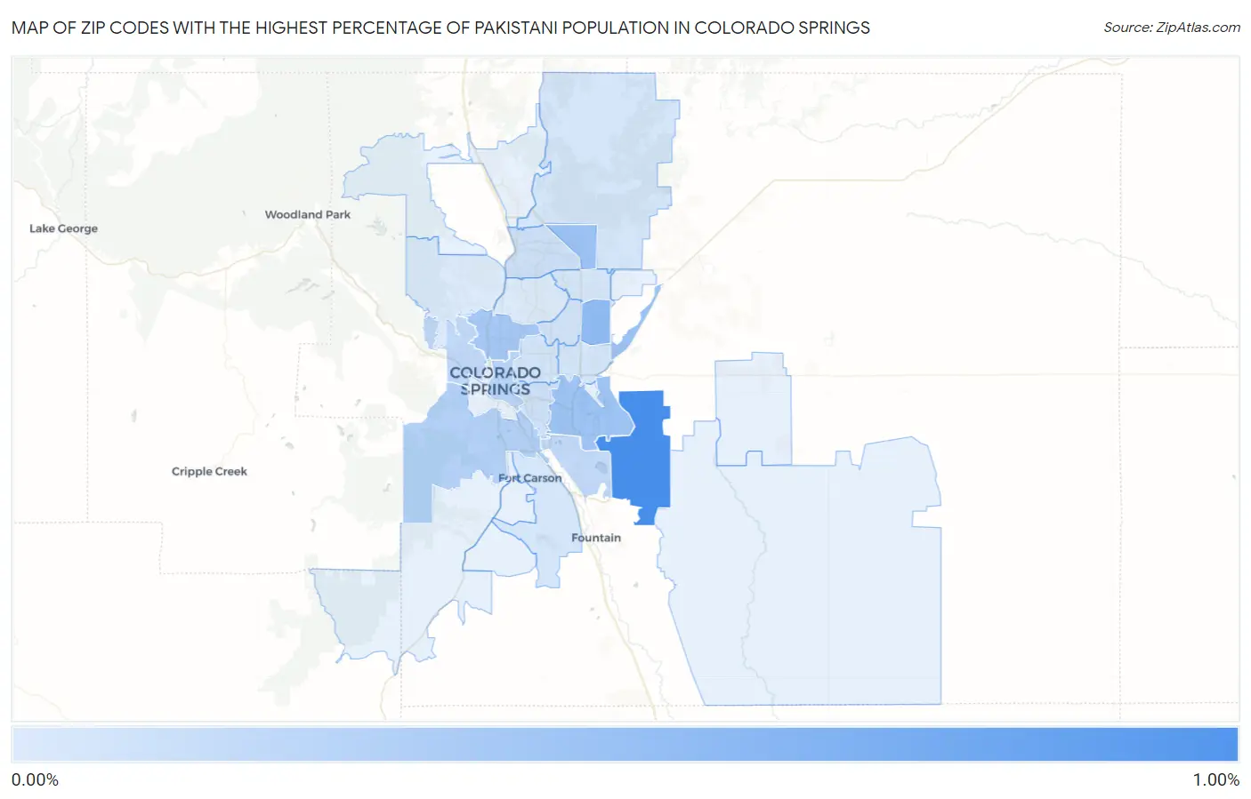 Zip Codes with the Highest Percentage of Pakistani Population in Colorado Springs Map