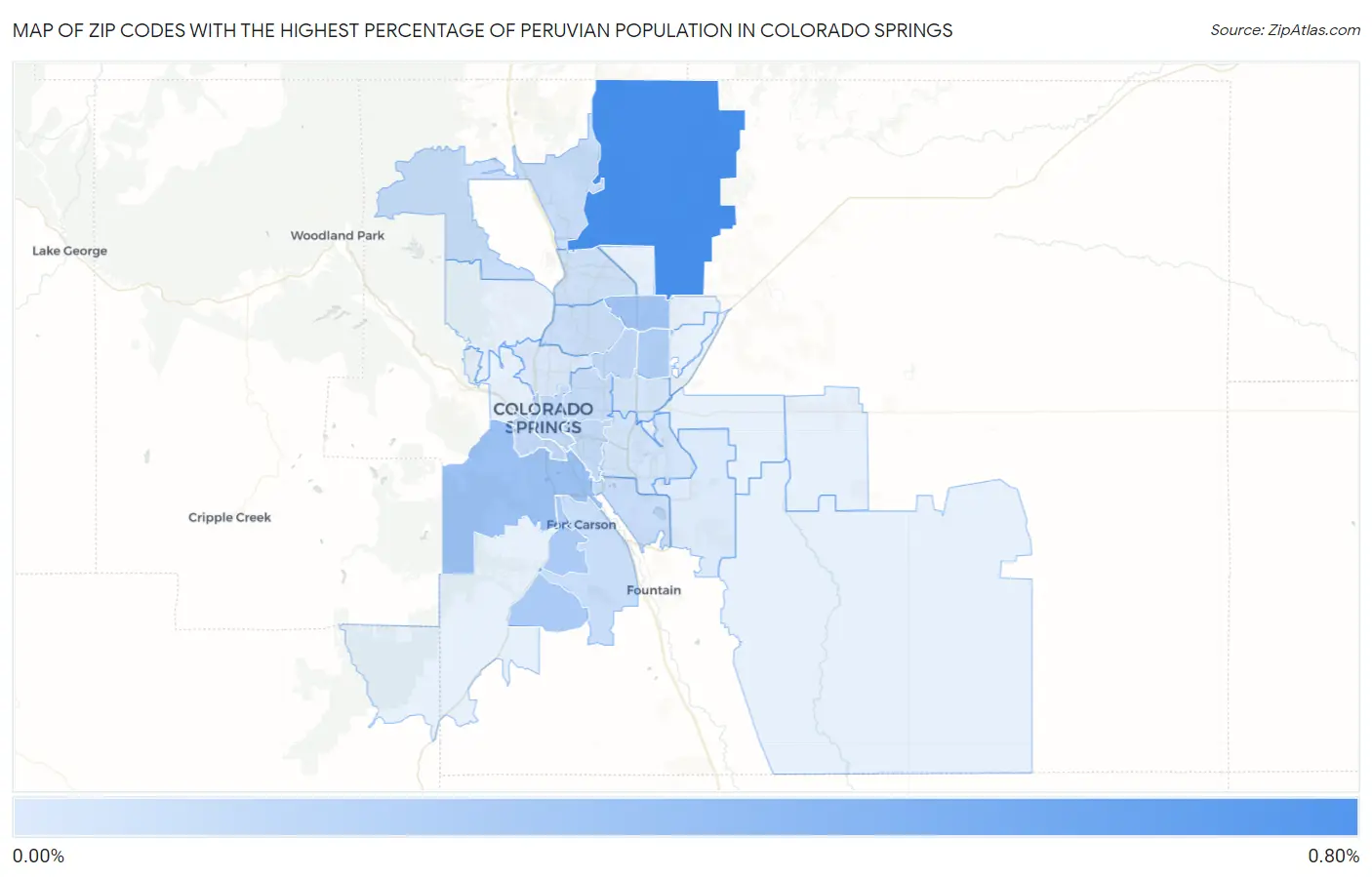 Zip Codes with the Highest Percentage of Peruvian Population in Colorado Springs Map