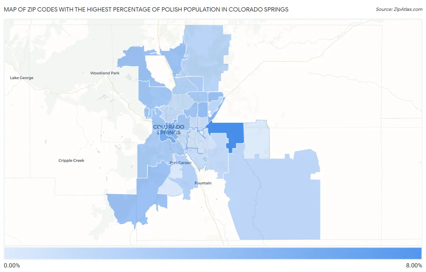 Zip Codes with the Highest Percentage of Polish Population in Colorado Springs Map