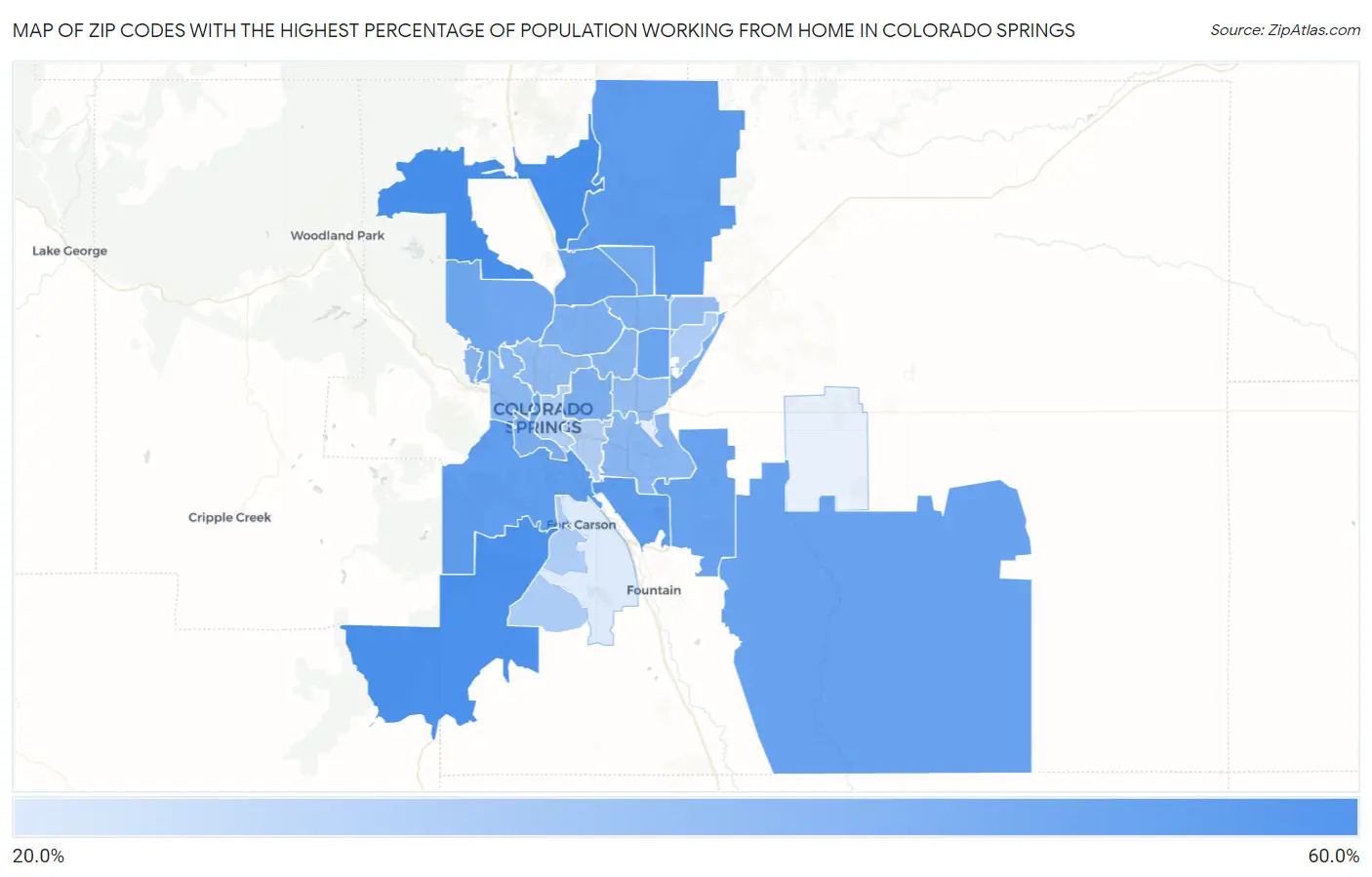Zip Codes with the Highest Percentage of Population Working from Home in Colorado Springs Map