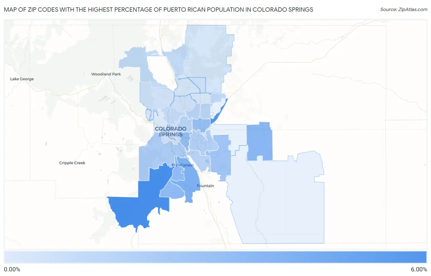 Zip Codes with the Highest Percentage of Puerto Rican Population in Colorado Springs Map