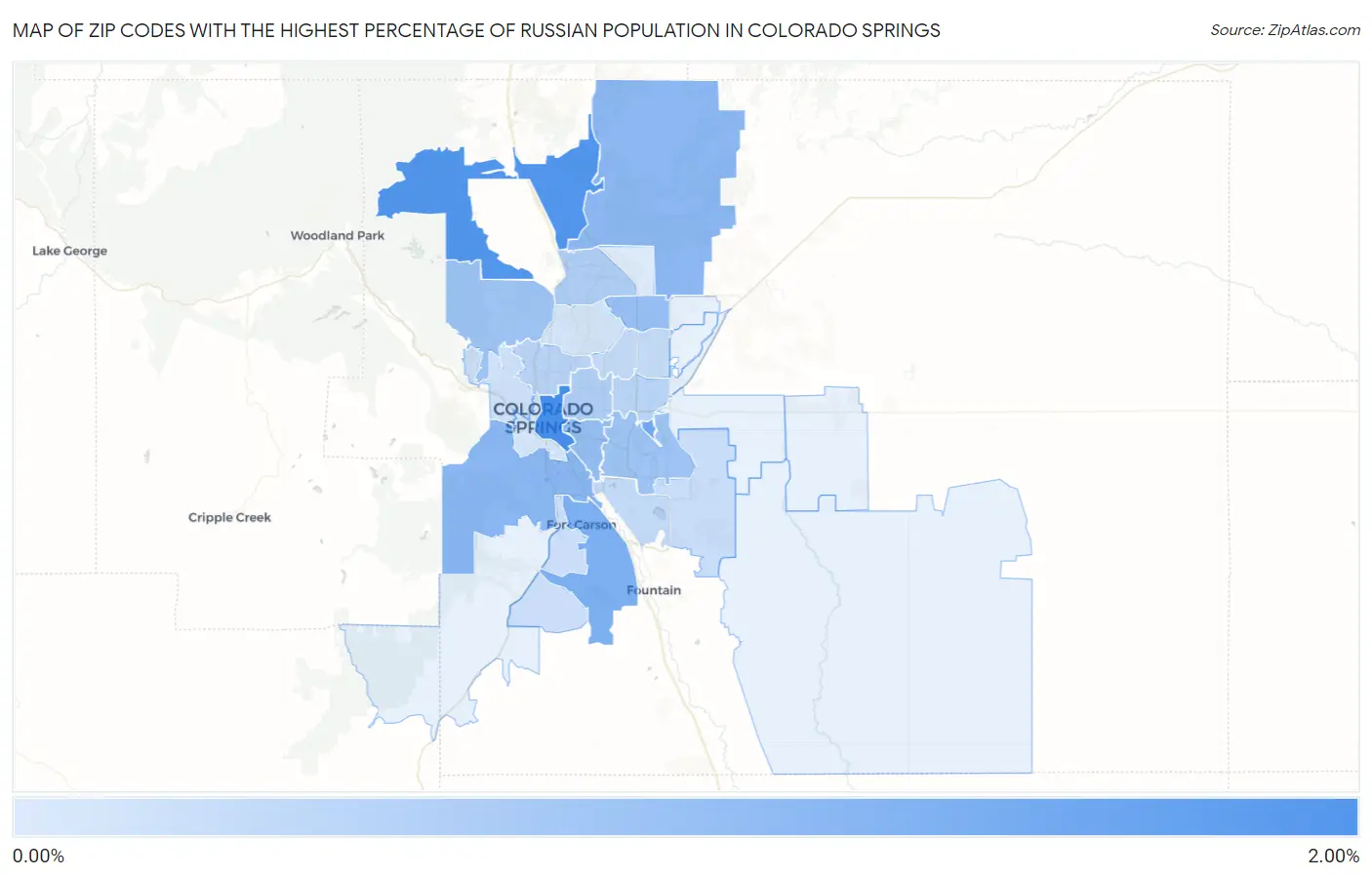 Zip Codes with the Highest Percentage of Russian Population in Colorado Springs Map