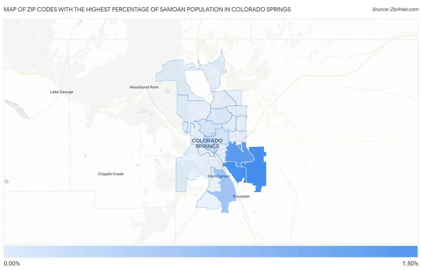 Zip Codes with the Highest Percentage of Samoan Population in Colorado Springs Map