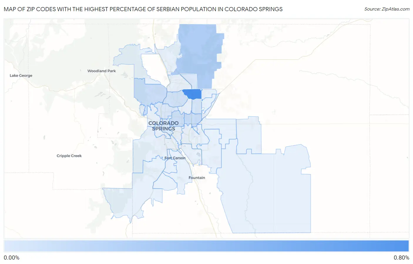 Zip Codes with the Highest Percentage of Serbian Population in Colorado Springs Map