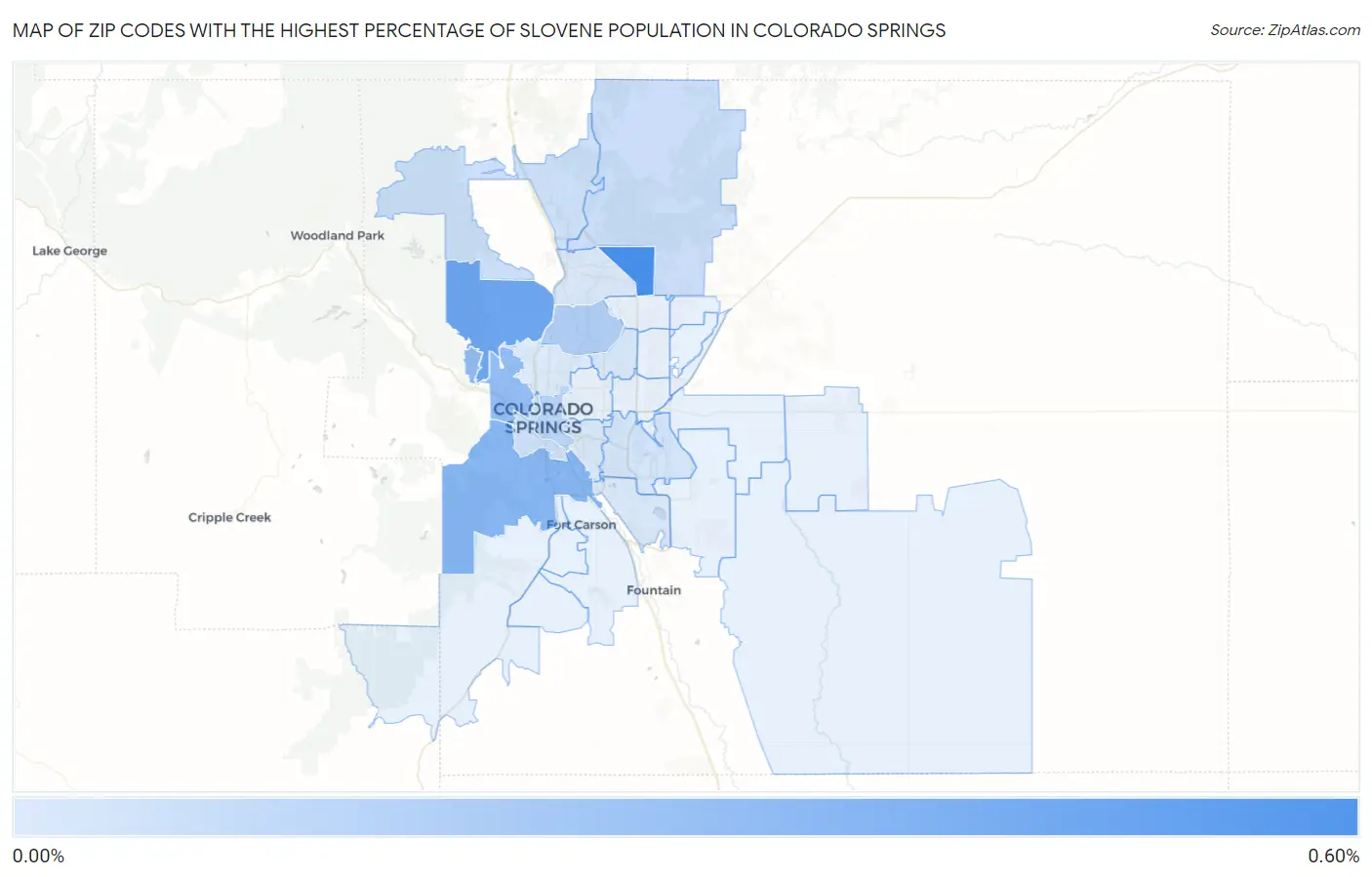 Zip Codes with the Highest Percentage of Slovene Population in Colorado Springs Map