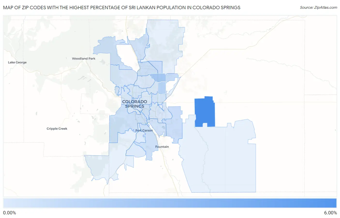 Zip Codes with the Highest Percentage of Sri Lankan Population in Colorado Springs Map