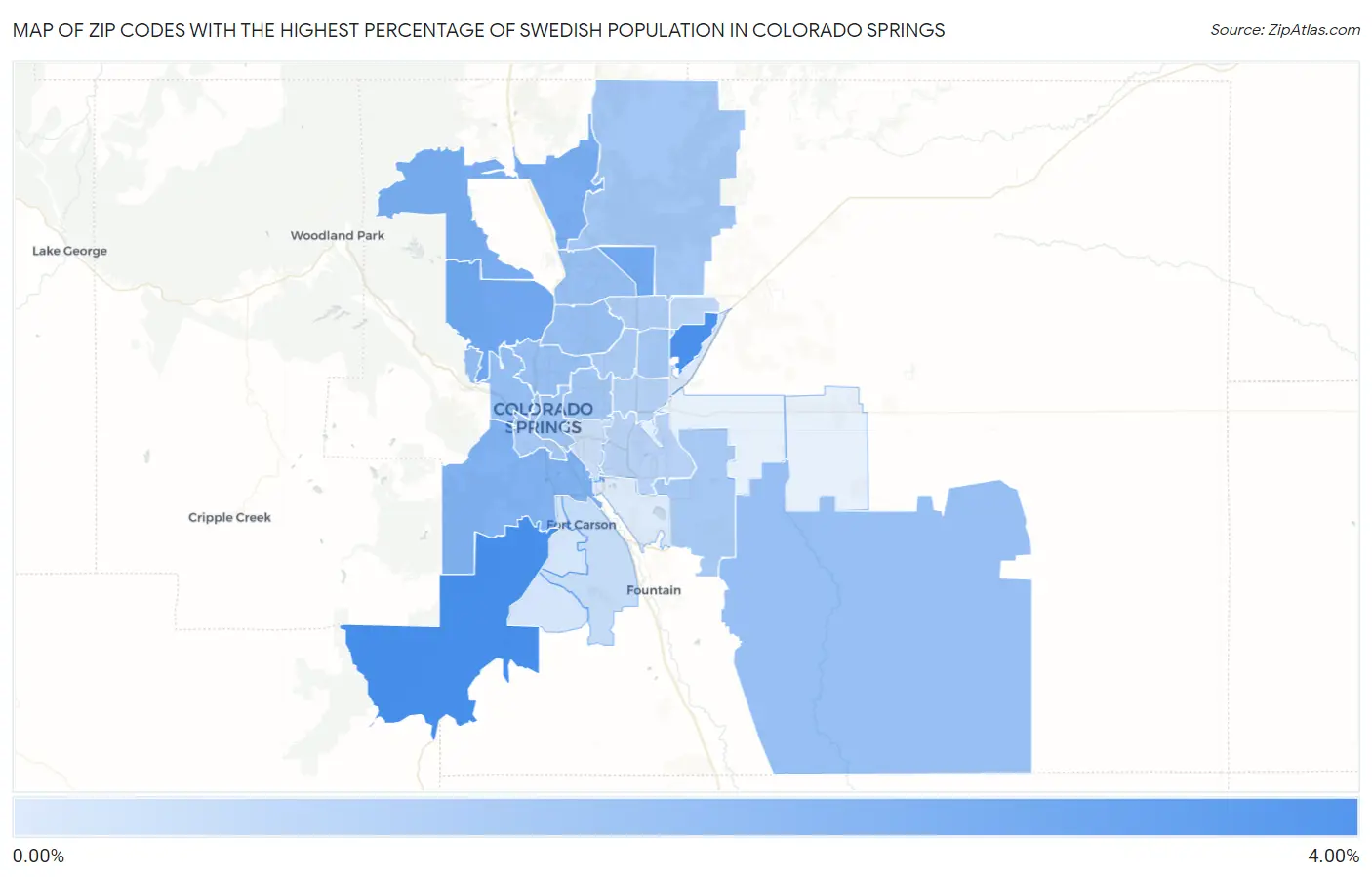 Zip Codes with the Highest Percentage of Swedish Population in Colorado Springs Map