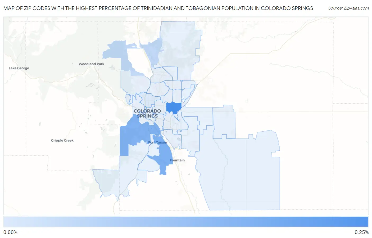 Zip Codes with the Highest Percentage of Trinidadian and Tobagonian Population in Colorado Springs Map